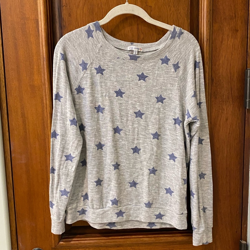 PJSALVAGE super cozy grey and blue star pj top
